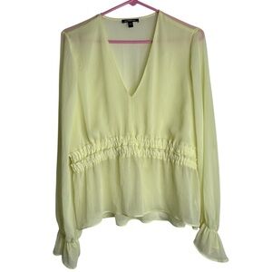 Express Women’s Size Large Long Sleeve Semi Sheer Peplum Blouse Y2K Yellow 4765